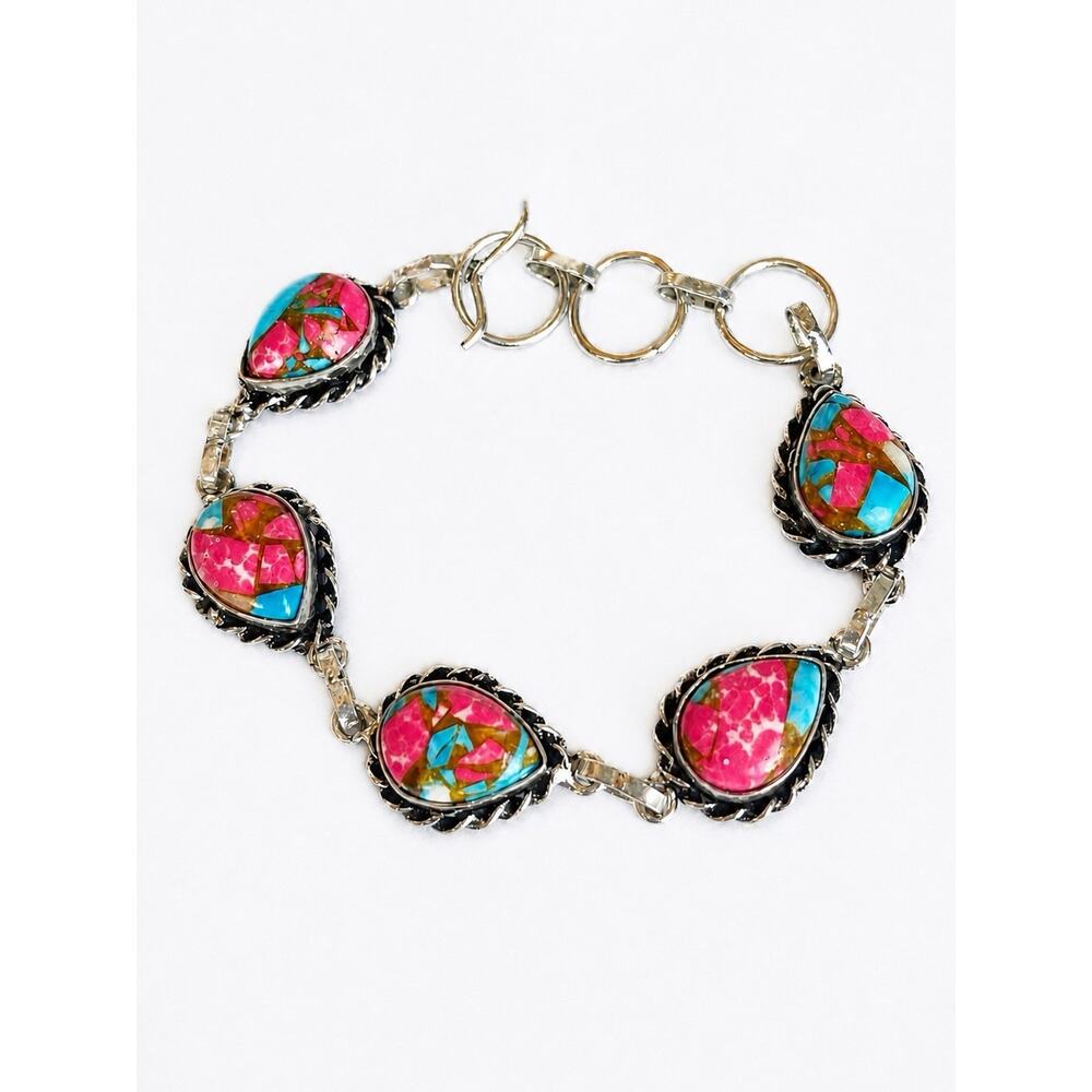 Cotton Candy Turquoise Bracelet Silver Plated Pink Southwestern Boho Adjustable - Picture 3 of 7